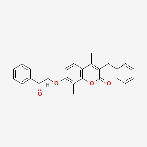 3-benzyl-4,8-dimethyl-7-[(1-oxo-1-phenylpropan-2-yl)oxy]-2H-chromen-2-one