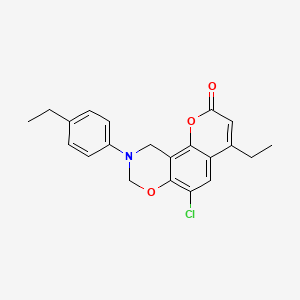 molecular formula C21H20ClNO3 B11155304 6-chloro-4-ethyl-9-(4-ethylphenyl)-9,10-dihydro-2H,8H-chromeno[8,7-e][1,3]oxazin-2-one 