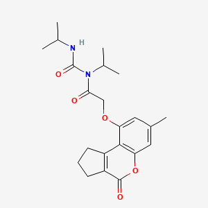 2-[(7-methyl-4-oxo-1,2,3,4-tetrahydrocyclopenta[c]chromen-9-yl)oxy]-N-(propan-2-yl)-N-(propan-2-ylcarbamoyl)acetamide