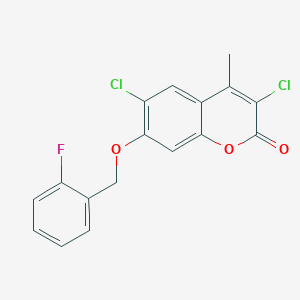 molecular formula C17H11Cl2FO3 B11155538 3,6-dichloro-7-[(2-fluorophenyl)methoxy]-4-methyl-2H-chromen-2-one 