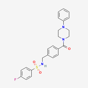 molecular formula C24H24FN3O3S B11155674 4-fluoro-N-{4-[(4-phenylpiperazin-1-yl)carbonyl]benzyl}benzenesulfonamide 