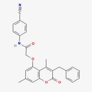 molecular formula C27H22N2O4 B11155748 2-[(3-benzyl-4,7-dimethyl-2-oxo-2H-chromen-5-yl)oxy]-N-(4-cyanophenyl)acetamide 