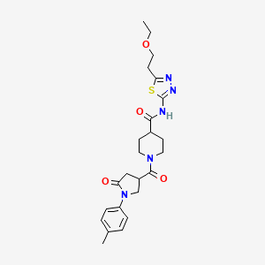 N-[5-(2-ethoxyethyl)-1,3,4-thiadiazol-2-yl]-1-[1-(4-methylphenyl)-5-oxopyrrolidine-3-carbonyl]piperidine-4-carboxamide