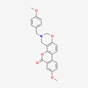 molecular formula C24H21NO5 B11155891 8-methoxy-3-(4-methoxybenzyl)-3,4-dihydro-2H,6H-benzo[3,4]chromeno[8,7-e][1,3]oxazin-6-one 