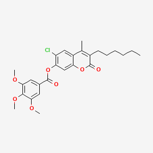 6-chloro-3-hexyl-4-methyl-2-oxo-2H-chromen-7-yl 3,4,5-trimethoxybenzoate