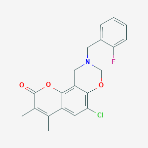 molecular formula C20H17ClFNO3 B11156170 6-chloro-9-(2-fluorobenzyl)-3,4-dimethyl-9,10-dihydro-2H,8H-chromeno[8,7-e][1,3]oxazin-2-one 