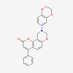 molecular formula C25H19NO5 B11156177 9-(2,3-dihydro-1,4-benzodioxin-6-yl)-4-phenyl-9,10-dihydro-2H,8H-chromeno[8,7-e][1,3]oxazin-2-one 