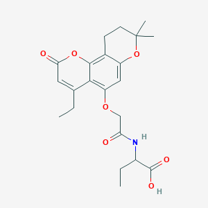 molecular formula C22H27NO7 B11156263 2-({[(4-ethyl-8,8-dimethyl-2-oxo-9,10-dihydro-2H,8H-pyrano[2,3-f]chromen-5-yl)oxy]acetyl}amino)butanoic acid 