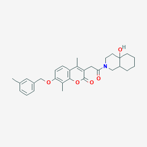 molecular formula C30H35NO5 B11156339 3-[2-(4a-hydroxyoctahydroisoquinolin-2(1H)-yl)-2-oxoethyl]-4,8-dimethyl-7-[(3-methylbenzyl)oxy]-2H-chromen-2-one 