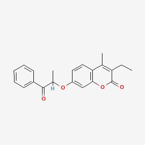 molecular formula C21H20O4 B11156350 3-ethyl-4-methyl-7-(1-methyl-2-oxo-2-phenylethoxy)-2H-chromen-2-one 