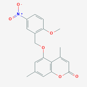 molecular formula C19H17NO6 B11156391 5-[(2-methoxy-5-nitrobenzyl)oxy]-4,7-dimethyl-2H-chromen-2-one 