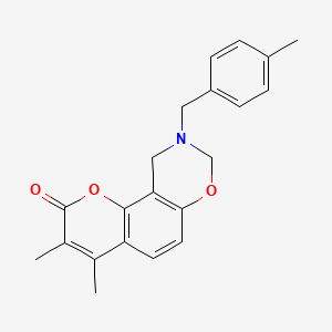 molecular formula C21H21NO3 B11156541 3,4-dimethyl-9-(4-methylbenzyl)-9,10-dihydro-2H,8H-chromeno[8,7-e][1,3]oxazin-2-one 