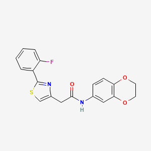 molecular formula C19H15FN2O3S B11156549 N-(2,3-dihydro-1,4-benzodioxin-6-yl)-2-[2-(2-fluorophenyl)-1,3-thiazol-4-yl]acetamide 