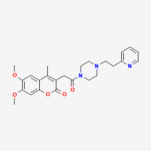 molecular formula C25H29N3O5 B11156764 6,7-dimethoxy-4-methyl-3-(2-oxo-2-{4-[2-(pyridin-2-yl)ethyl]piperazin-1-yl}ethyl)-2H-chromen-2-one 