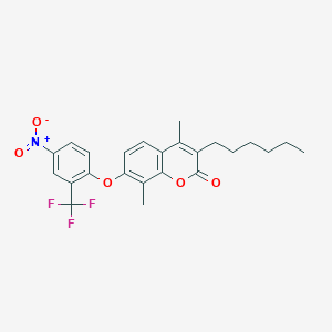 molecular formula C24H24F3NO5 B11156784 3-hexyl-4,8-dimethyl-7-[4-nitro-2-(trifluoromethyl)phenoxy]-2H-chromen-2-one 