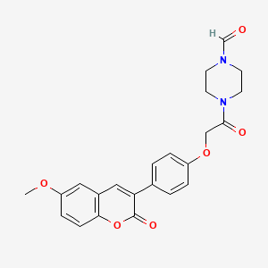 molecular formula C23H22N2O6 B11156867 4-{[4-(6-methoxy-2-oxo-2H-chromen-3-yl)phenoxy]acetyl}piperazine-1-carbaldehyde 