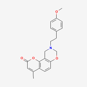 molecular formula C21H21NO4 B11157080 9-(4-methoxyphenethyl)-4-methyl-9,10-dihydro-2H,8H-chromeno[8,7-e][1,3]oxazin-2-one 