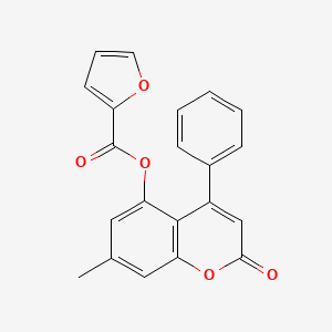 molecular formula C21H14O5 B11157115 7-methyl-2-oxo-4-phenyl-2H-chromen-5-yl furan-2-carboxylate 