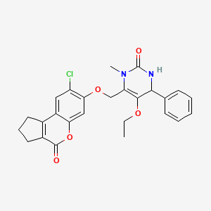 molecular formula C26H25ClN2O5 B11157217 6-{[(8-chloro-4-oxo-1,2,3,4-tetrahydrocyclopenta[c]chromen-7-yl)oxy]methyl}-5-ethoxy-1-methyl-4-phenyl-3,4-dihydro-2(1H)-pyrimidinone 