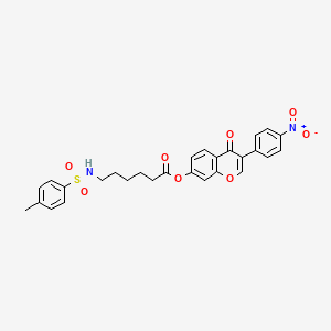 molecular formula C28H26N2O8S B11157398 3-(4-nitrophenyl)-4-oxo-4H-chromen-7-yl 6-{[(4-methylphenyl)sulfonyl]amino}hexanoate 