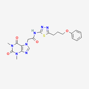 molecular formula C20H21N7O4S B11157608 2-(1,3-dimethyl-2,6-dioxo-1,2,3,6-tetrahydro-7H-purin-7-yl)-N-[5-(3-phenoxypropyl)-1,3,4-thiadiazol-2-yl]acetamide 