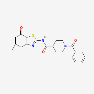 molecular formula C22H25N3O3S B11157697 N-(5,5-dimethyl-7-oxo-4,5,6,7-tetrahydro-1,3-benzothiazol-2-yl)-1-(phenylcarbonyl)piperidine-4-carboxamide 