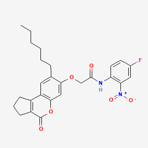 molecular formula C26H27FN2O6 B11157713 N-(4-fluoro-2-nitrophenyl)-2-[(8-hexyl-4-oxo-1,2,3,4-tetrahydrocyclopenta[c]chromen-7-yl)oxy]acetamide 