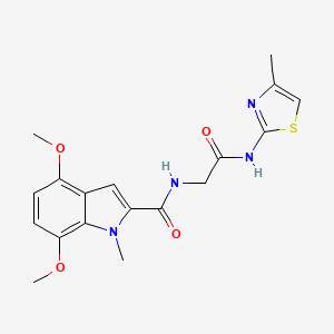 molecular formula C18H20N4O4S B11157820 4,7-dimethoxy-1-methyl-N-(2-{[(2E)-4-methyl-1,3-thiazol-2(3H)-ylidene]amino}-2-oxoethyl)-1H-indole-2-carboxamide 