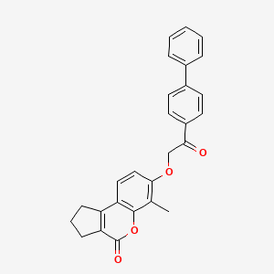 molecular formula C27H22O4 B11157943 7-[2-(biphenyl-4-yl)-2-oxoethoxy]-6-methyl-2,3-dihydrocyclopenta[c]chromen-4(1H)-one 