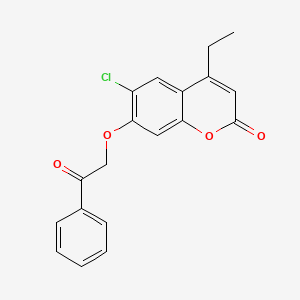 molecular formula C19H15ClO4 B11158087 6-chloro-4-ethyl-7-(2-oxo-2-phenylethoxy)-2H-chromen-2-one 