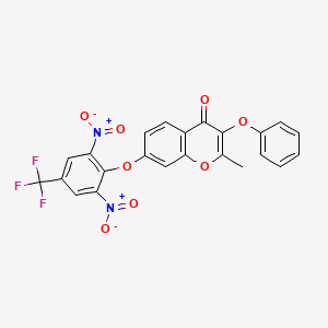 molecular formula C23H13F3N2O8 B11158119 7-[2,6-dinitro-4-(trifluoromethyl)phenoxy]-2-methyl-3-phenoxy-4H-chromen-4-one 