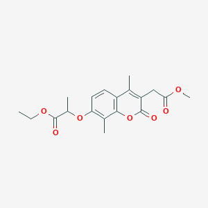 molecular formula C19H22O7 B11158270 ethyl 2-{[3-(2-methoxy-2-oxoethyl)-4,8-dimethyl-2-oxo-2H-chromen-7-yl]oxy}propanoate 