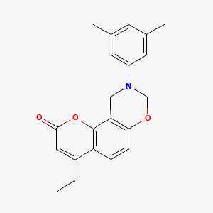 molecular formula C21H21NO3 B11158446 9-(3,5-dimethylphenyl)-4-ethyl-9,10-dihydro-2H,8H-chromeno[8,7-e][1,3]oxazin-2-one 