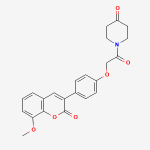 molecular formula C23H21NO6 B11158449 1-{[4-(8-methoxy-2-oxo-2H-chromen-3-yl)phenoxy]acetyl}piperidin-4-one 