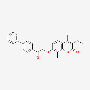 molecular formula C27H24O4 B11158477 7-[2-(4-biphenylyl)-2-oxoethoxy]-3-ethyl-4,8-dimethyl-2H-chromen-2-one 