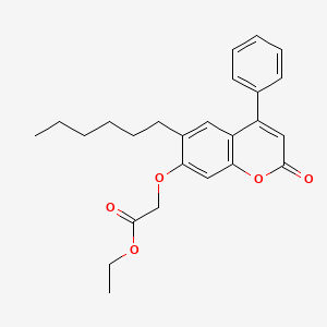 molecular formula C25H28O5 B11158485 ethyl 2-[(6-hexyl-2-oxo-4-phenyl-2H-chromen-7-yl)oxy]acetate 