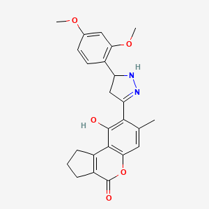 molecular formula C24H24N2O5 B11158649 8-[5-(2,4-dimethoxyphenyl)-4,5-dihydro-1H-pyrazol-3-yl]-9-hydroxy-7-methyl-2,3-dihydrocyclopenta[c]chromen-4(1H)-one 