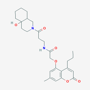 molecular formula C27H36N2O6 B11158697 N-[3-(4a-hydroxyoctahydroisoquinolin-2(1H)-yl)-3-oxopropyl]-2-[(7-methyl-2-oxo-4-propyl-2H-chromen-5-yl)oxy]acetamide 