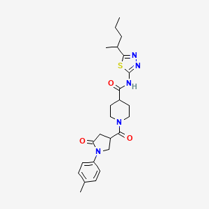 molecular formula C25H33N5O3S B11158936 1-{[1-(4-methylphenyl)-5-oxopyrrolidin-3-yl]carbonyl}-N-[5-(pentan-2-yl)-1,3,4-thiadiazol-2-yl]piperidine-4-carboxamide 