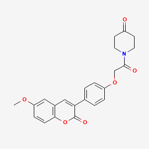 molecular formula C23H21NO6 B11158951 1-{[4-(6-methoxy-2-oxo-2H-chromen-3-yl)phenoxy]acetyl}piperidin-4-one 