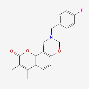 molecular formula C20H18FNO3 B11159100 9-(4-fluorobenzyl)-3,4-dimethyl-9,10-dihydro-2H,8H-chromeno[8,7-e][1,3]oxazin-2-one 