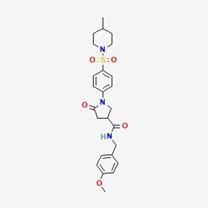 molecular formula C25H31N3O5S B11159112 N-(4-methoxybenzyl)-1-{4-[(4-methylpiperidin-1-yl)sulfonyl]phenyl}-5-oxopyrrolidine-3-carboxamide 