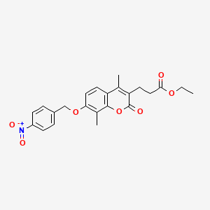 molecular formula C23H23NO7 B11159136 ethyl 3-(4,8-dimethyl-7-((4-nitrobenzyl)oxy)-2-oxo-2H-chromen-3-yl)propanoate 