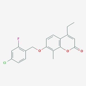 molecular formula C19H16ClFO3 B11159216 7-[(4-chloro-2-fluorobenzyl)oxy]-4-ethyl-8-methyl-2H-chromen-2-one 