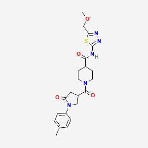 molecular formula C22H27N5O4S B11159293 N-[5-(methoxymethyl)-1,3,4-thiadiazol-2-yl]-1-{[1-(4-methylphenyl)-5-oxopyrrolidin-3-yl]carbonyl}piperidine-4-carboxamide 