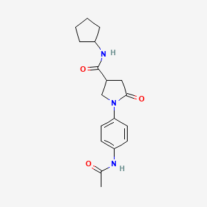 molecular formula C18H23N3O3 B11159461 1-[4-(acetylamino)phenyl]-N-cyclopentyl-5-oxopyrrolidine-3-carboxamide 