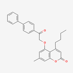 molecular formula C28H26O4 B11159487 5-[2-(biphenyl-4-yl)-2-oxoethoxy]-4-butyl-7-methyl-2H-chromen-2-one 