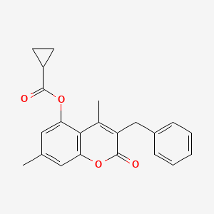 3-benzyl-4,7-dimethyl-2-oxo-2H-chromen-5-yl cyclopropanecarboxylate