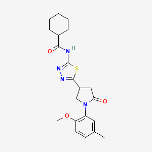 molecular formula C21H26N4O3S B11159877 N-{5-[1-(2-methoxy-5-methylphenyl)-5-oxopyrrolidin-3-yl]-1,3,4-thiadiazol-2-yl}cyclohexanecarboxamide 