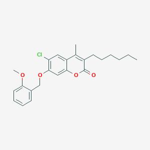 molecular formula C24H27ClO4 B11159882 6-chloro-3-hexyl-7-[(2-methoxybenzyl)oxy]-4-methyl-2H-chromen-2-one 